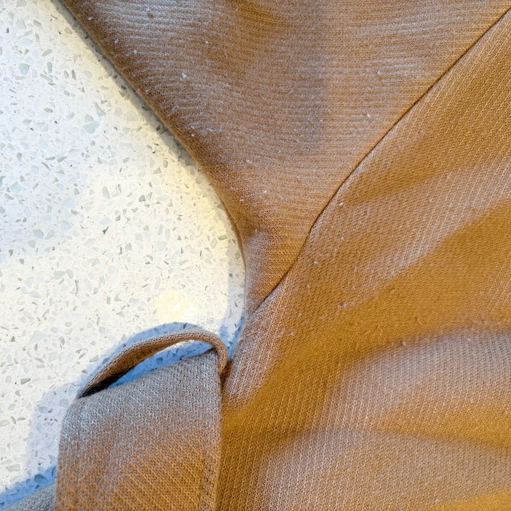 Midi Camel /Caramel Color Open With Tie Waist Round Neck Drop Shoulder Wrap Coat - Picture 11 of 15